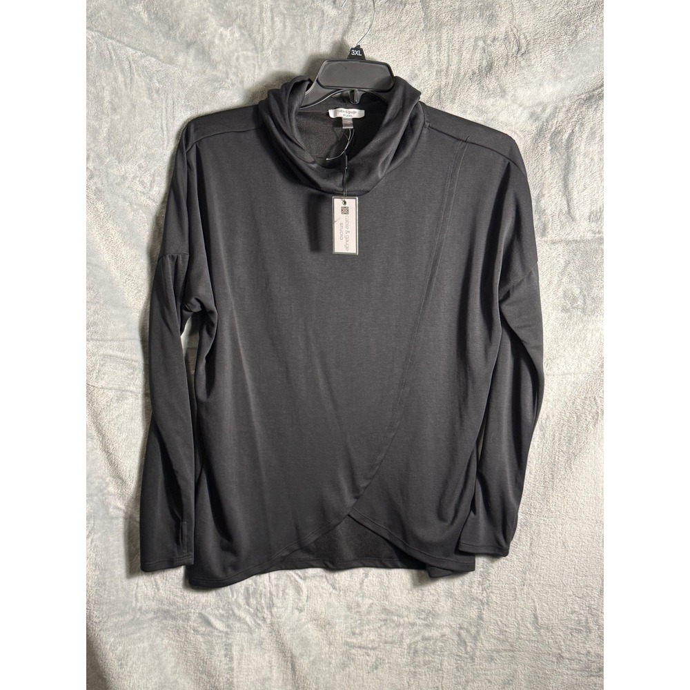 Cable & Gauge‎ Studio Black Asymmetrical Cowl Neck sweatshirt pullover Small NWT